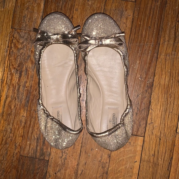 AUTHENTIC VALENTINO GARAVANI ROCKSTUD BALLERINAS micro studs bow shoes 38 gold - Picture 12 of 17